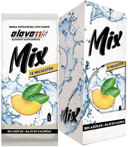 Eleven Fit Mix Sabor Té con Melocotón, Caja de 12 Sobres. La bebida perfecta para llevar, sin azúcar y con un sabor delicioso para mantenerte hidratado y refrescado en la oficina o el gimnasio.