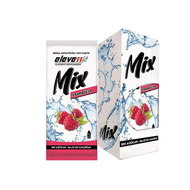 ElevenFit Mix Bebida en Polvo Sabor Frambuesa, Caja con 12 sobres sin azúcar. Mezcla instantánea para una hidratación deliciosa, muy baja en calorías y apta para cualquier dieta.