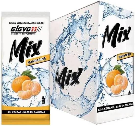 ElevenFit Mix Bebida en Polvo sabor Mandarina sin azúcar, Caja con 24 sobres. Una mezcla instantánea y refrescante, con poquísimas calorías, ideal para una hidratación con sabor.
