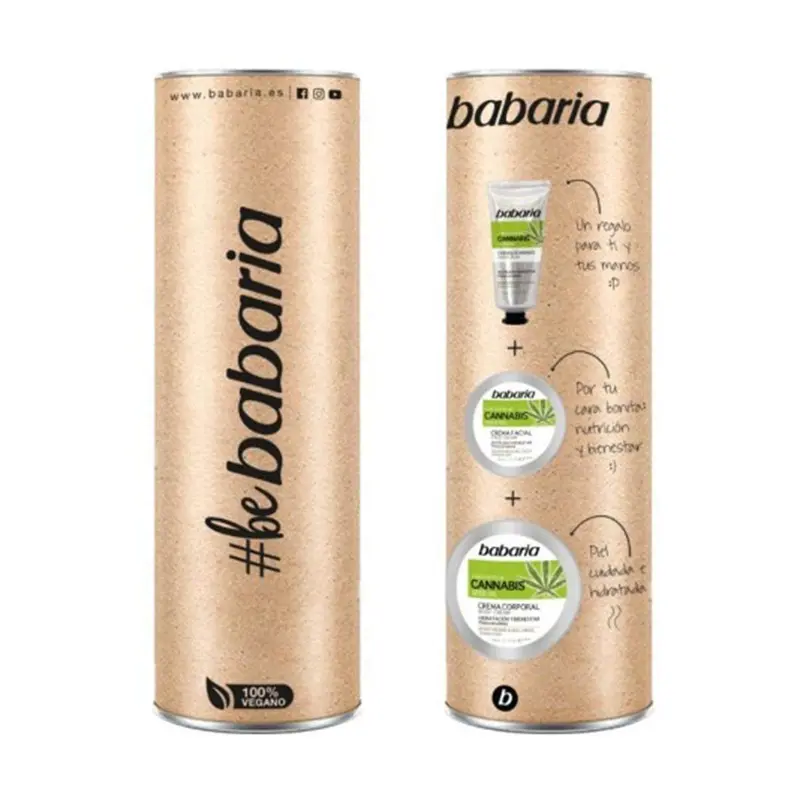 Estuche de Regalo Babaria Cannabis, un set de 3 piezas con las propiedades nutritivas y calmantes del aceite de semilla de Cannabis para el cuidado corporal.