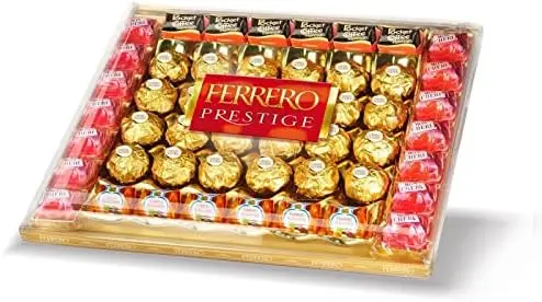 Ferrero Prestige, Caja Surtida de 50 Bombones, 575g. Un regalo de lujo con una selección de las mejores especialidades de Ferrero, ideal para compartir en eventos y celebraciones.