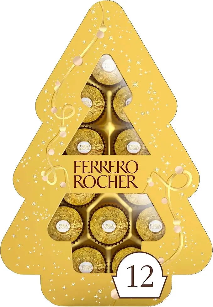 Ferrero Rocher Árbol de Navidad, Caja de Regalo con 150g de Bombones. El detalle perfecto para decorar y endulzar tus fiestas, con 12 bombones del sabor inconfundible de siempre.
