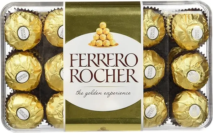 Ferrero Rocher, Caja de 30 Bombones de Chocolate con Leche y Avellanas (375g). Un clásico atemporal ideal para regalar en Navidad o cualquier ocasión especial y compartir en familia.
