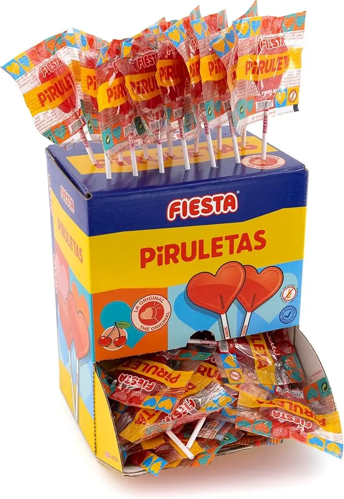 Fiesta Piruletas Corazón Cereza (Caja 80 Unidades)