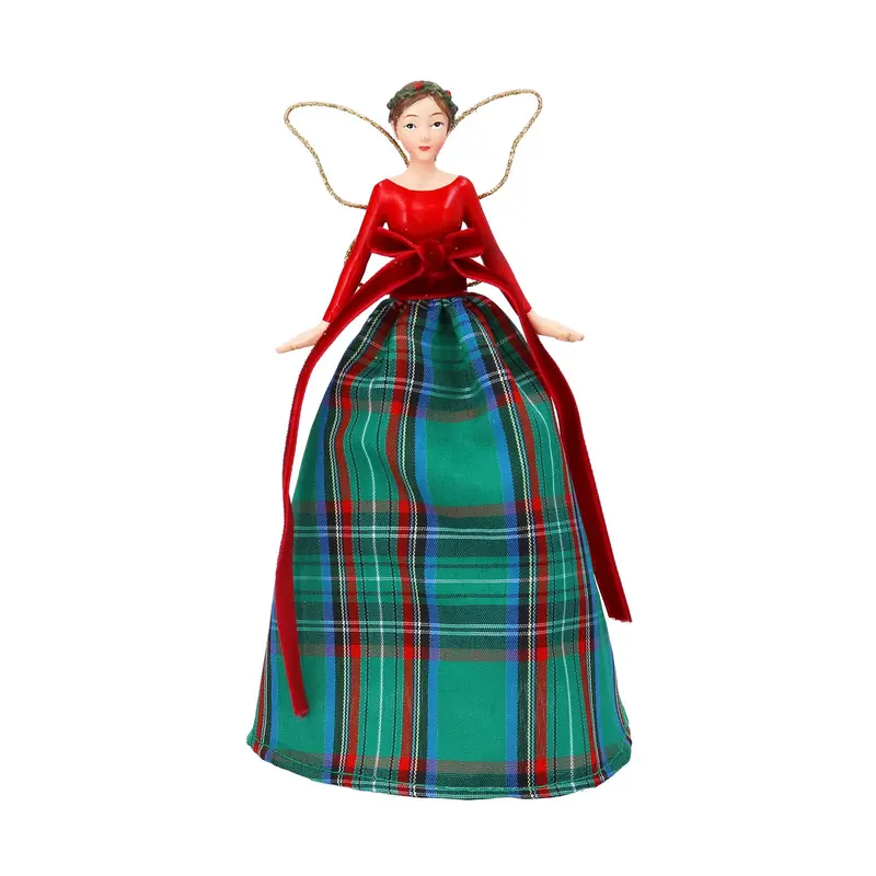 Figura decorativa de hada con falda escocesa, tope de árbol