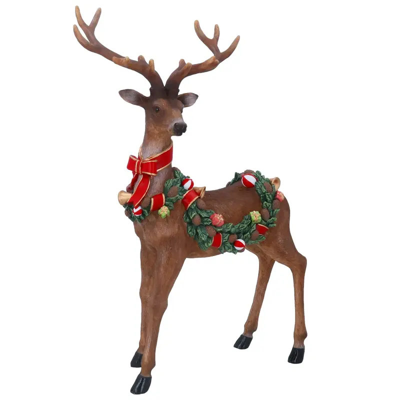 Figura decorativa de venado con guirnalda navideña