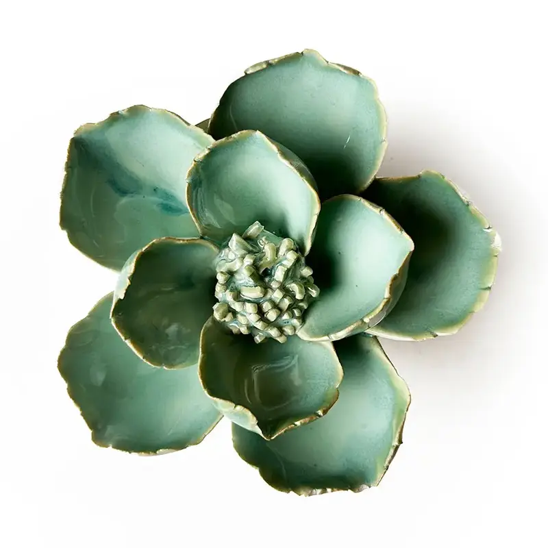 Flor de cerámica Amapola Verde Azulado