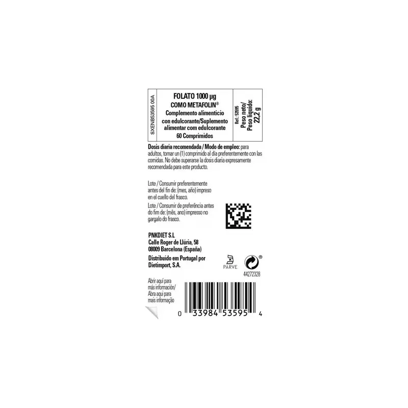 Folato (Metafolin) 1000mcg - 60 comprimidos - Solgar