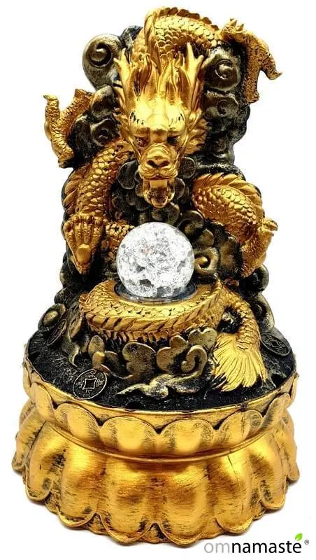 Fuente dragón dorada Led 30cm