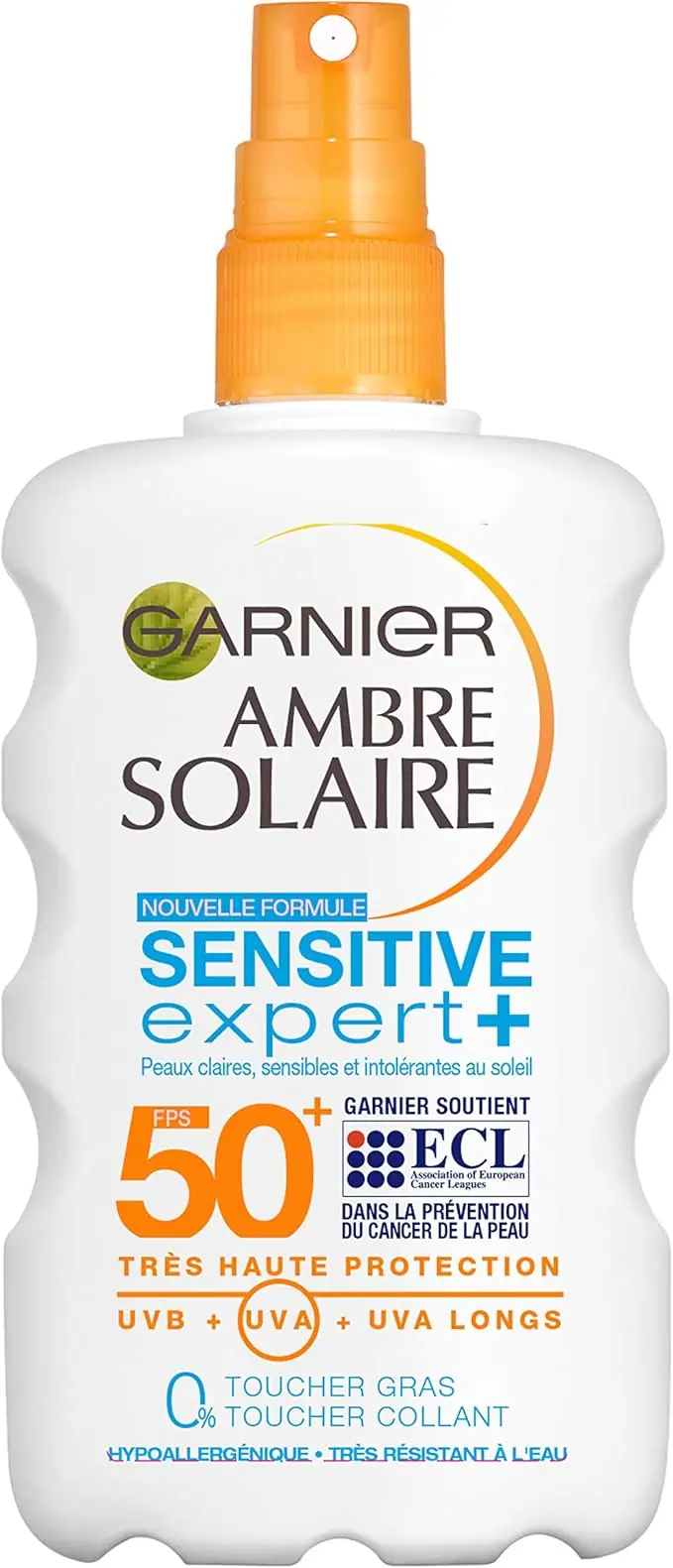 Garnier Ambre Solaire Sensitive Expert+ Spray Protector Solar SPF 50+, 200ml. Muy Alta Protección Hipoalergénica para Pieles Sensibles e Intolerantes al Sol.