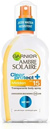 Garnier Delial Spray Solar Transparente SPF 15, 200 ml. Protector solar de protección media, textura ligera no grasa de rápida absorción para una piel protegida y satinada.