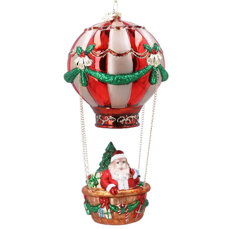 Globo aerostático navideño de cristal con Papá Noel