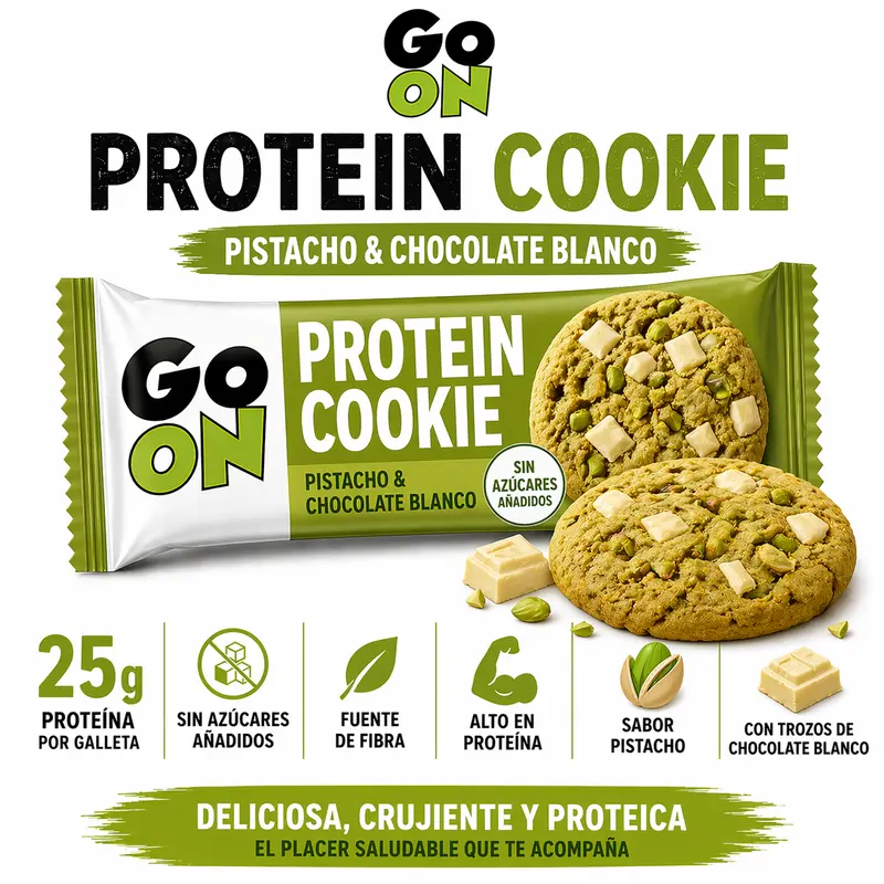 Go On Galleta Proteína Pistacho Chocolate Blanco – Caja 18 Galletas
