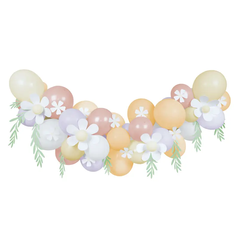 Guirnalda de globos con margaritas en colores pastel