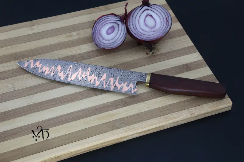 Gyuto Cumai 215 mm Damasco y cobre. Forjado a Mano