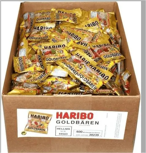 Haribo Ositos de Oro, Caja de 400 Mini Bolsitas (4kg). El formato gigante ideal para fiestas, cumpleaños, piñatas y hostelería, con el sabor afrutado y la calidad de siempre.
