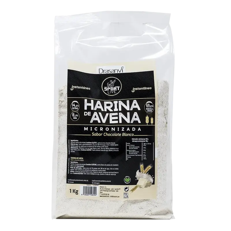 HARINA AVENA SABOR CHOCOLATE BLANCO 1KG SPORT LIVE DRASANVI