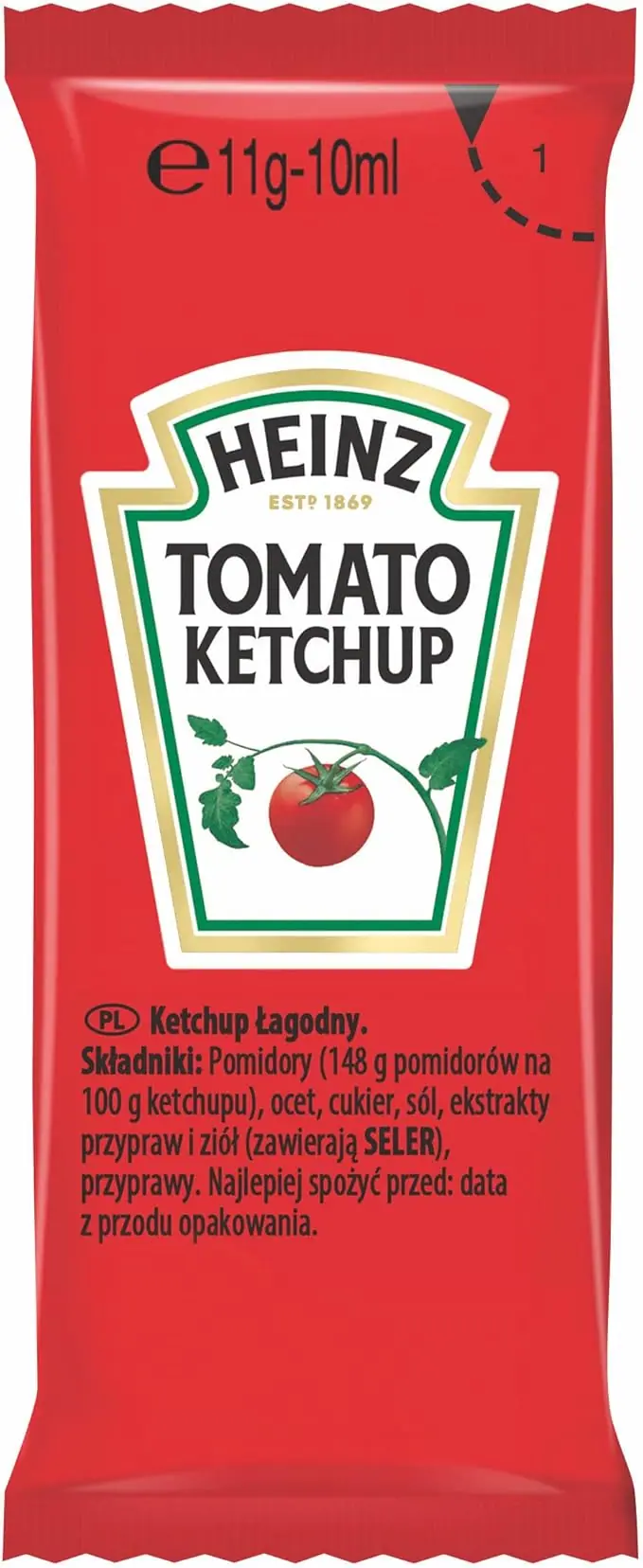 Heinz Ketchup en Bolsitas Monodosis de 10ml (Caja 200 uds). El sabor clásico e inigualable de Heinz, sin gluten y apto para veganos, en un formato perfecto para llevar y disfrutar en cualquier lugar.