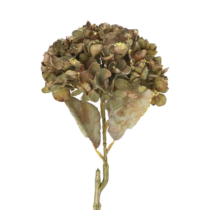 Hortensia verde con purpurina dorada