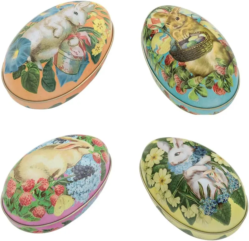 Huevos metálicos diseño conejos de Pascua