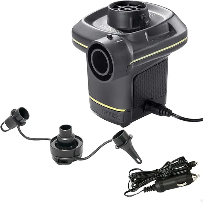 Inflador Eléctrico Intex Quick Fill con doble conexión (220V y 12V). Una bomba de aire portátil con 3 boquillas y función de inflado y desinflado rápido para tus hinchables.