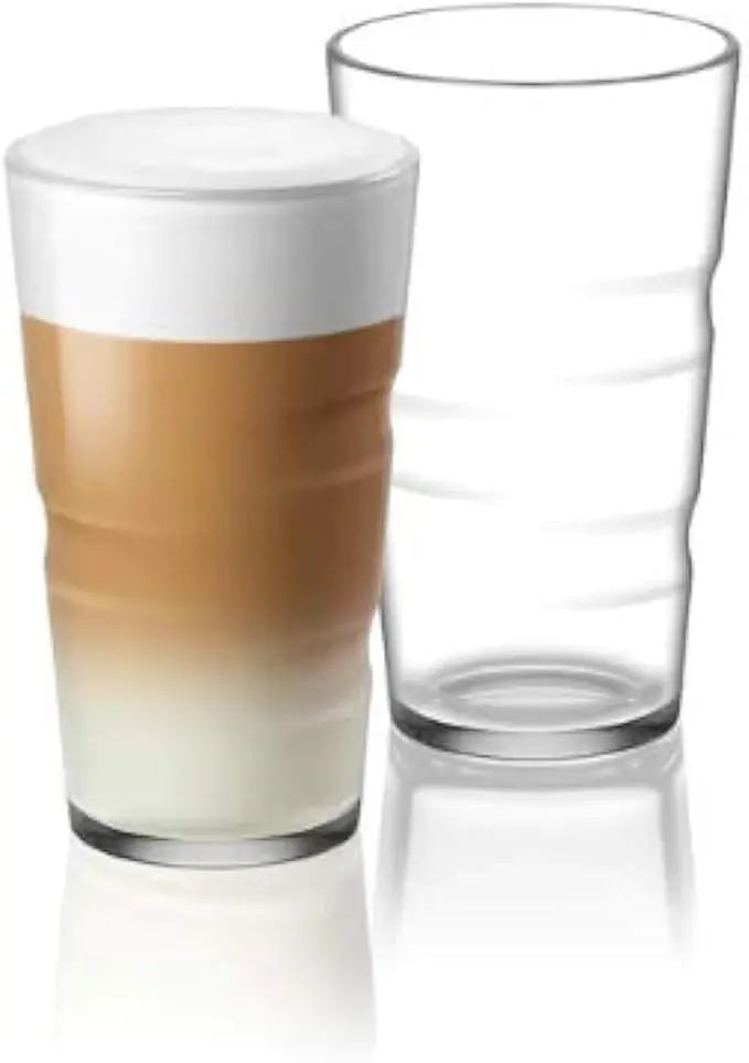Juego de 2 Vasos Grandes para Recetas Nespresso View (350 ml). Un set de dos vasos de cristal templado perfectos para tus creaciones de café con leche más generosas.