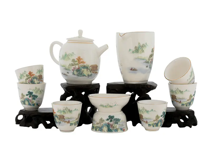 Juego para la ceremonia del té (9 artículos) # 91010, porcelana