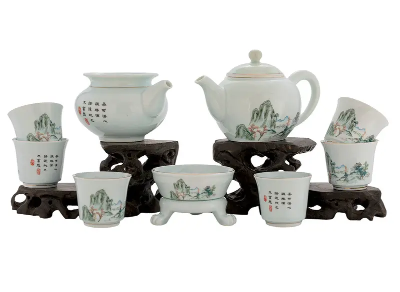 Juego para la ceremonia del té (9 artículos) # 91024, porcelana