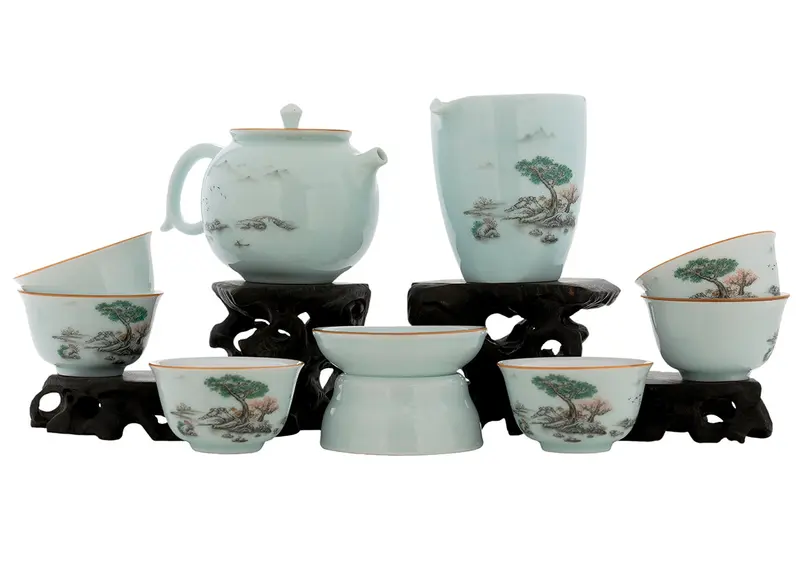 Juego para la ceremonia del té (9 artículos) # 91051, porcelana