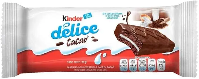 Kinder Délice, el bizcocho tierno con relleno de leche y cobertura de cacao. El snack perfecto para la merienda de los niños, un clásico que nunca falla.