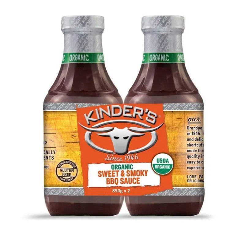 Kinder's Salsa BBQ Orgánica Dulce y Ahumada (Pack 2x581g)