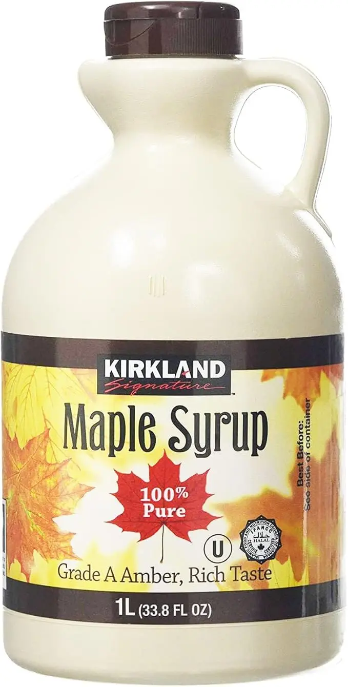 Kirkland Signature Sirope de Arce 100% Puro Grado A, Ámbar Sabor Rico, 1 Litro. El auténtico sirope canadiense con un sabor clásico y equilibrado, perfecto para tortitas, gofres y postres.