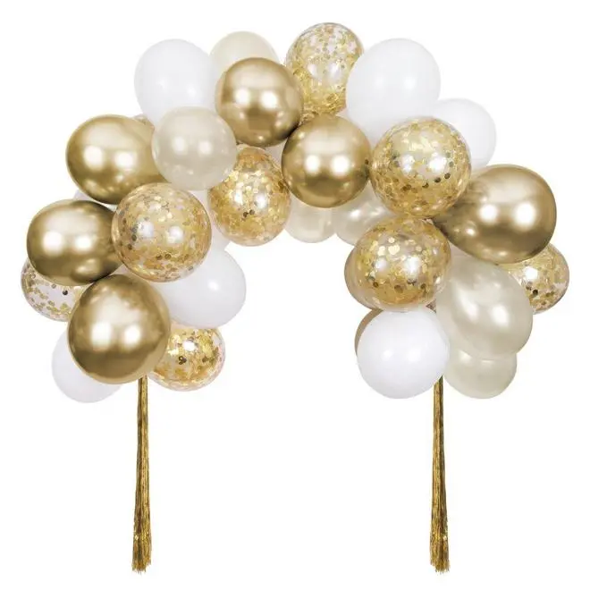 Kit arco globos blancos y dorados