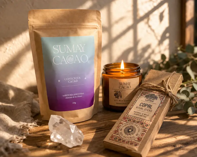 Kit Ritual de Calma con Cacao Ceremonial – Vela, Copal y Cuarzo