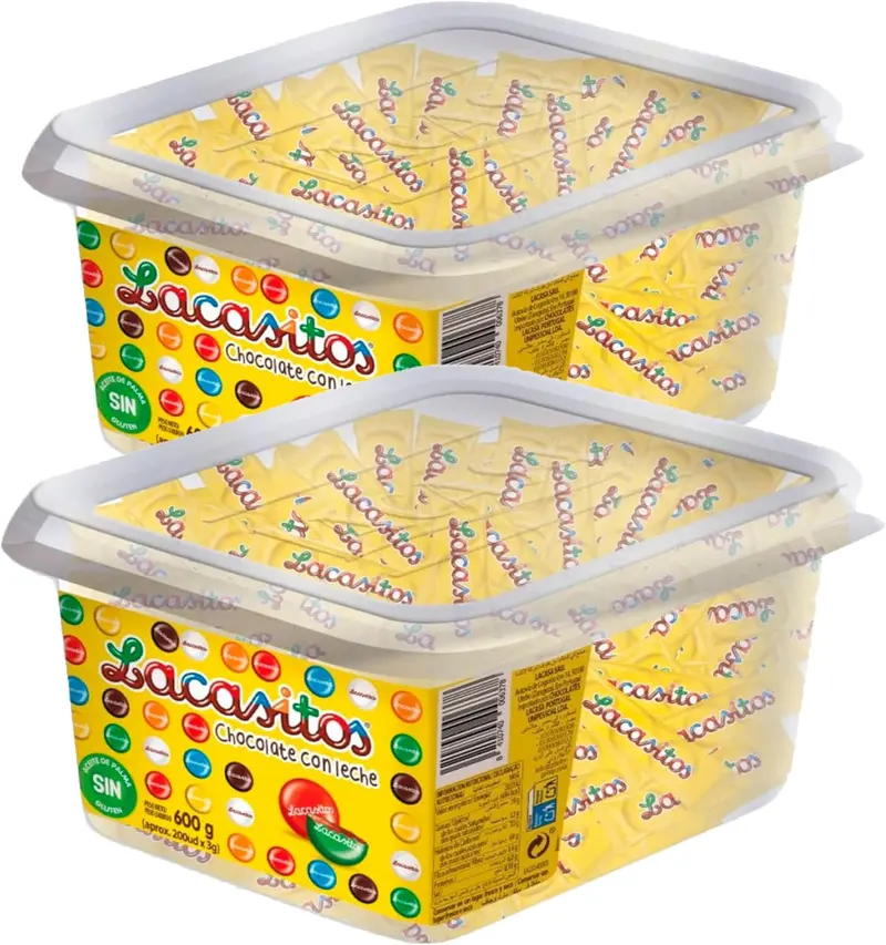 Lacasitos, pack de 1.2Kg en bolsitas de 3 unidades. Un formato con 2 cajas de 200 bolsitas (400 uds en total), ideal para hostelería, oficinas, cafeterías y eventos.