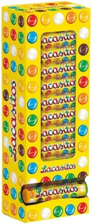 Lacasitos Tubos de 20g, Pack de 24 Unidades. Las clásicas grageas de chocolate con leche en un formato individual perfecto para las meriendas de los niños, fiestas y para llevar.