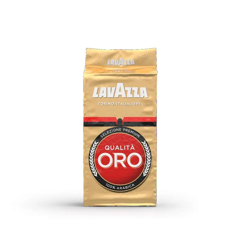 Lavazza Qualità Oro Café Molido 100% Arábica, pack ahorro de 4x250g (1Kg). Un blend premium con notas de frutas y flores para disfrutar del auténtico espresso italiano en casa.