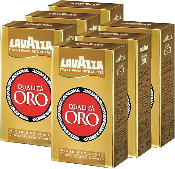 Lavazza Qualità Oro Café Molido 100% Arábica, pack ahorro de 6x250g (1.5Kg). El blend premium de Italia con notas de fruta y flores, ideal para tu cafetera italiana.