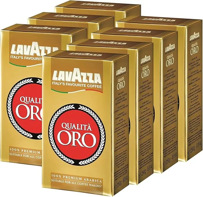 Lavazza Qualità Oro Café Molido 100% Arábica, pack ahorro de 7x250g (1.75Kg). El blend premium e icónico de Italia, ideal para tu cafetera italiana o Chemex.