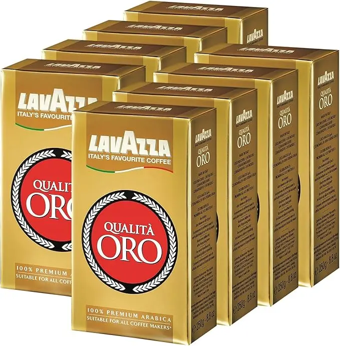 Lavazza Qualità Oro Café Molido 100% Arábica, pack ahorro de 8x250g (2Kg). El blend premium e icónico de Italia, suave y aromático para tu cafetera italiana.