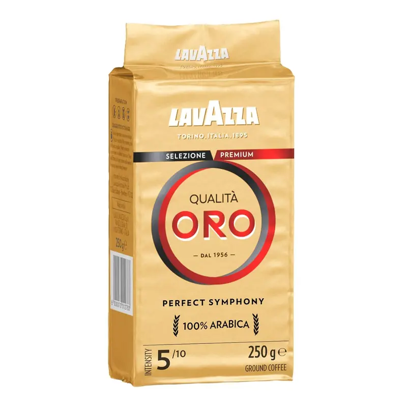 Lavazza Qualità Oro, Café Molido de Tueste Natural, 250g. Un café 100% Arábica para espresso, con un sabor dulce y aromático a frutas y flores, ideal para tu cafetera.