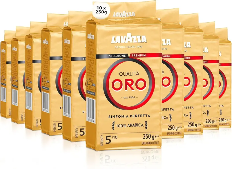 Lavazza Qualità Oro, Café Molido Natural, Pack Ahorro 10x250g (2.5kg), Exclusivo Amazon. Café 100% Arábica ideal para cafetera italiana, de filtro y francesa.