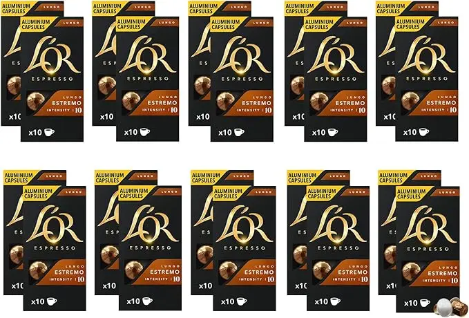 L'OR Espresso Lungo Estremo, Café de Intensidad 10 (200 Cápsulas). Pack ahorro de 200 cápsulas de aluminio compatibles con Nespresso(R)* para un café largo y potente.