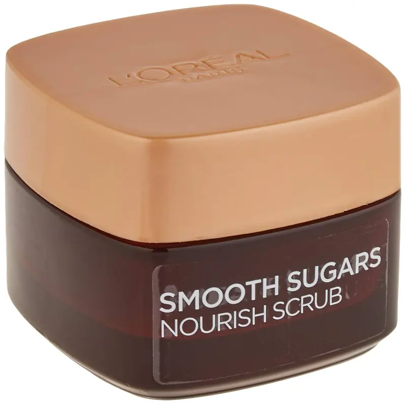 L'Oréal Paris Exfoliante Facial y Labial Nutritivo Azúcares Suaves, 50ml. Un exfoliante gourmet con 3 azúcares finos y manteca de cacao para suavizar, nutrir y aliviar la sequedad.