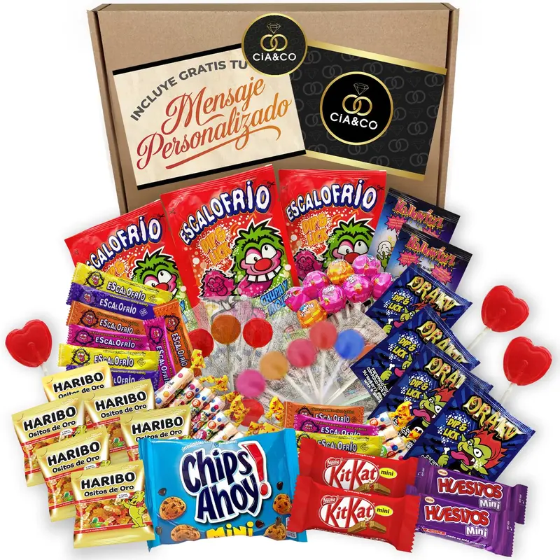 Lote Súper Chuches de Cia&Co con más de 800g de Golosinas. Un mega surtido de chocolates y chuches con Kit Kat, Huesitos y Haribo, ideal para piñatas y cumpleaños.