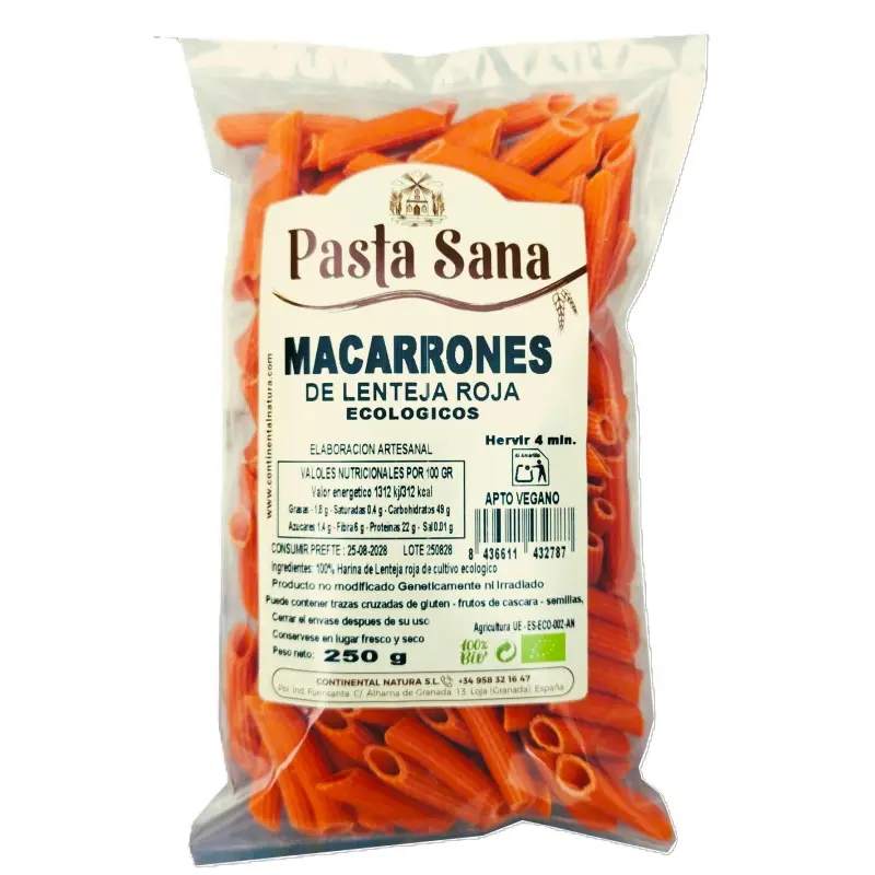 Macarrones Lentejas Rojas Paquete 250 gr