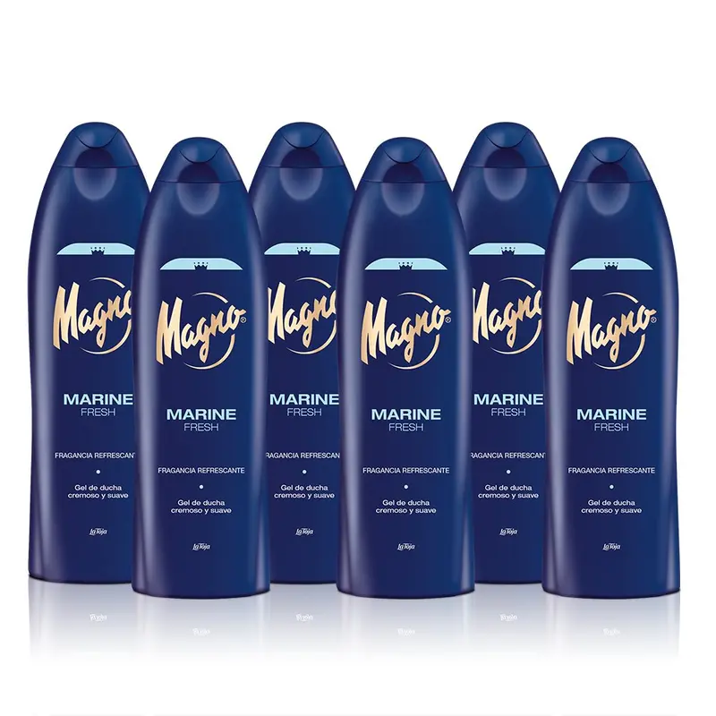 Magno Marine Gel de Ducha, Pack de 6 Unidades. Siente la frescura tonificante del mar en tu piel con esta fragancia revitalizante y su fórmula enriquecida con extracto de Ginkgo.