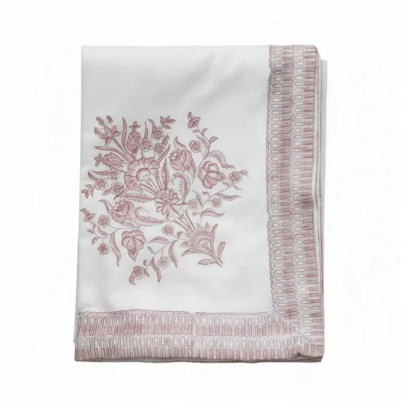 Mantel Varmala rosa estampado a mano (160 x 340 cm)