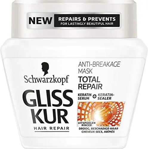 Mascarilla Capilar Anti-Rotura de Gliss Kur (300 ml). Un tratamiento de reparación intensiva que fortalece el cabello, previene la rotura y las puntas abiertas.