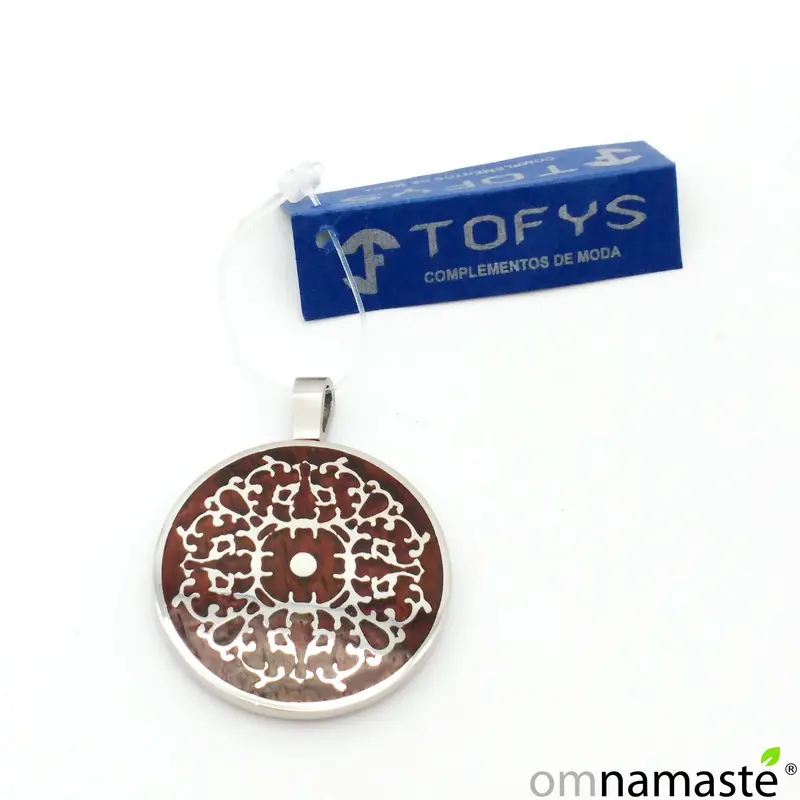 Medalla de Acero con dibujos y fondo efecto madera Tofys